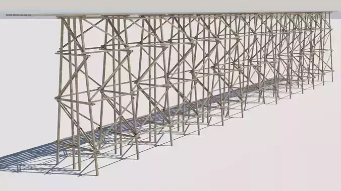 Wood trestle bridge adapted for your games PBR material Low-poly 3D model