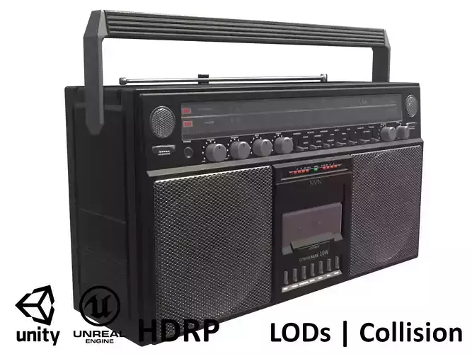 Game-ready Retro Boombox Black - Unity - HDRP - UE4 Low-poly 3D model
