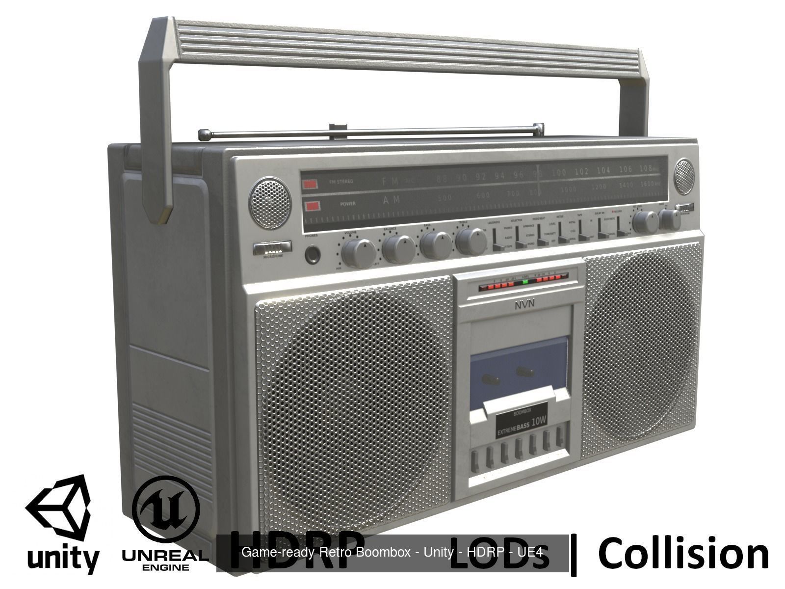 Game-ready Retro Boombox - 2 versions 3D Model Collection_1