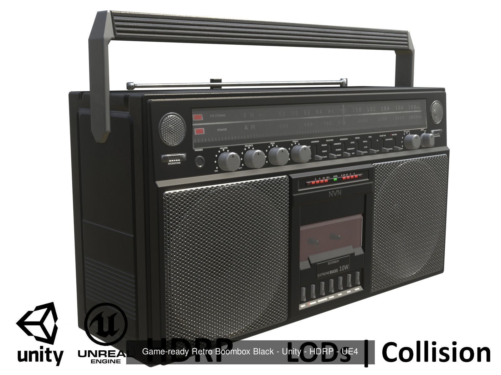 Game-ready Retro Boombox - 2 versions 3D Model Collection_2