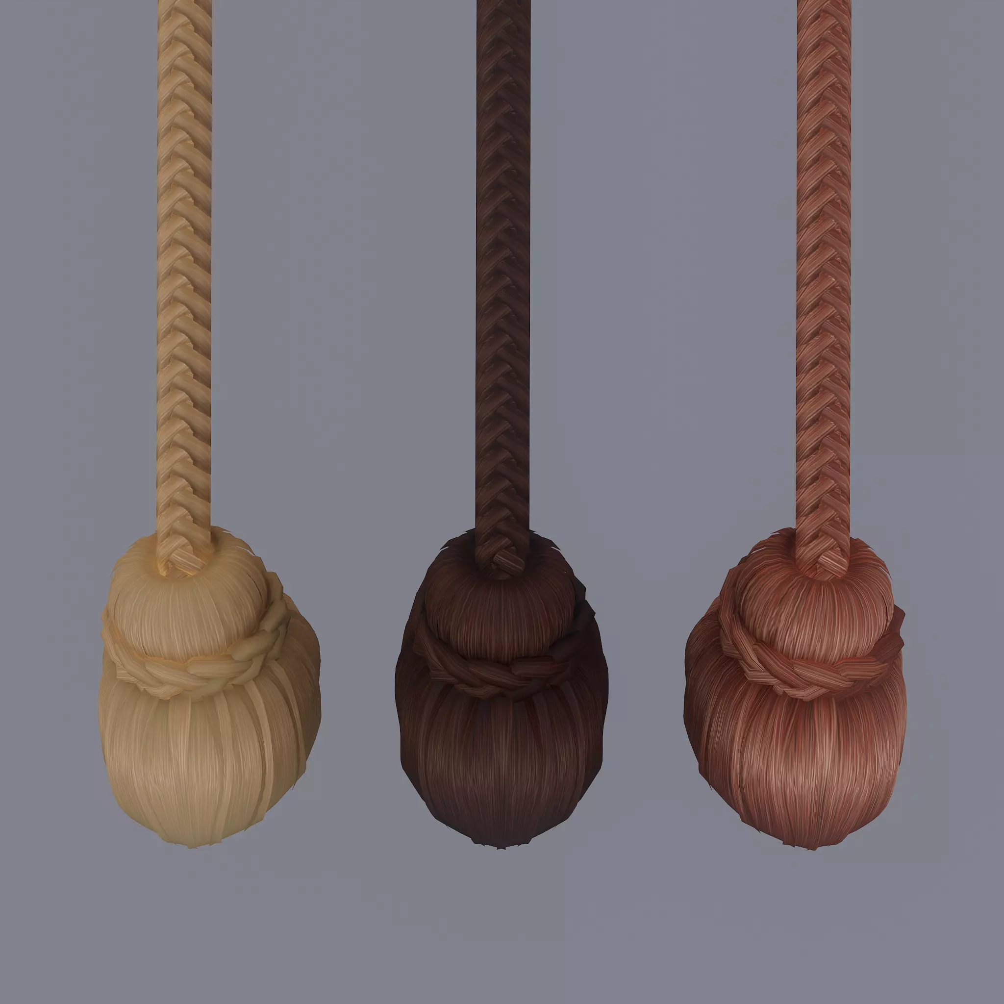 Medieval Style Long Braided Hair Low-poly 3D model_0