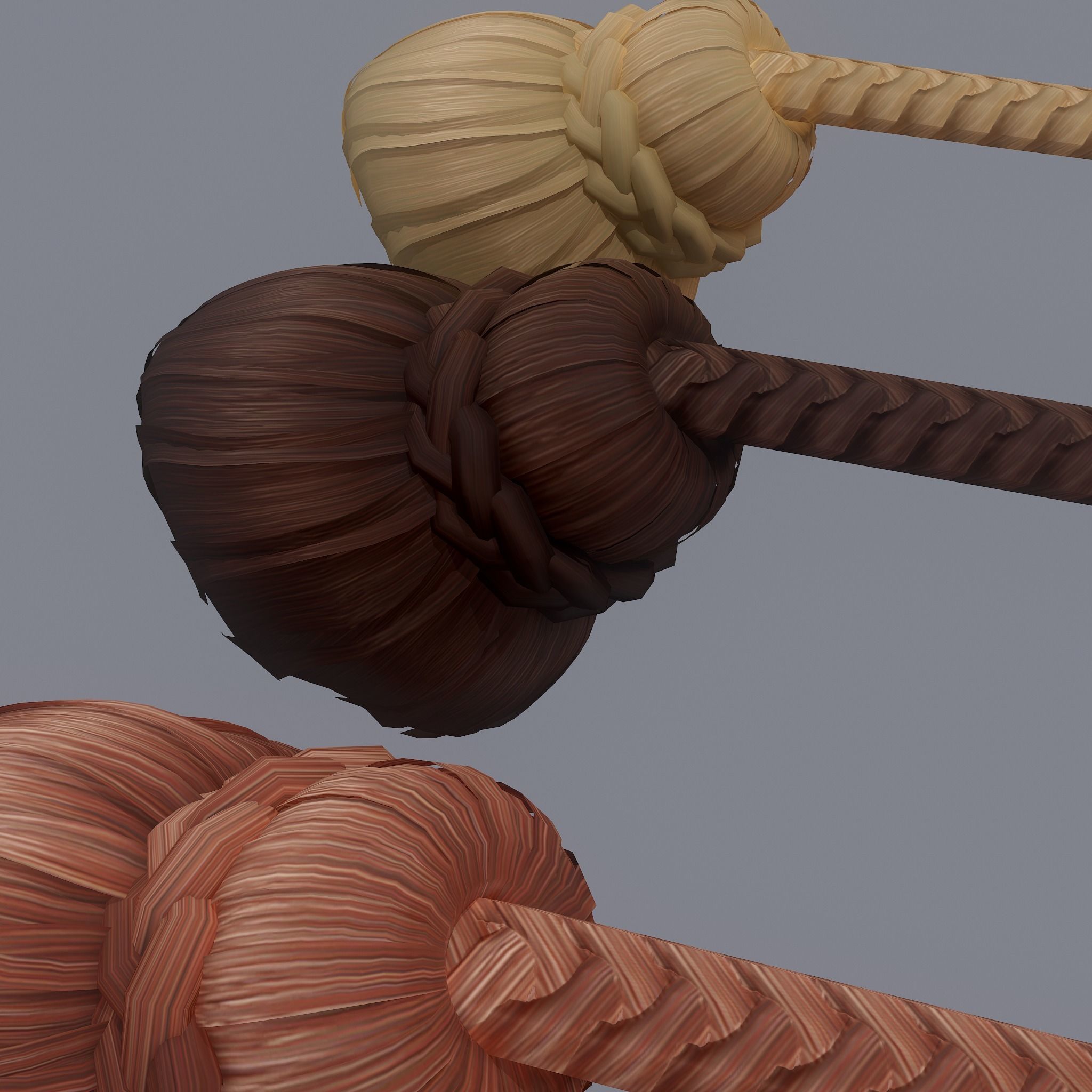 Medieval Style Long Braided Hair Low-poly 3D model_20