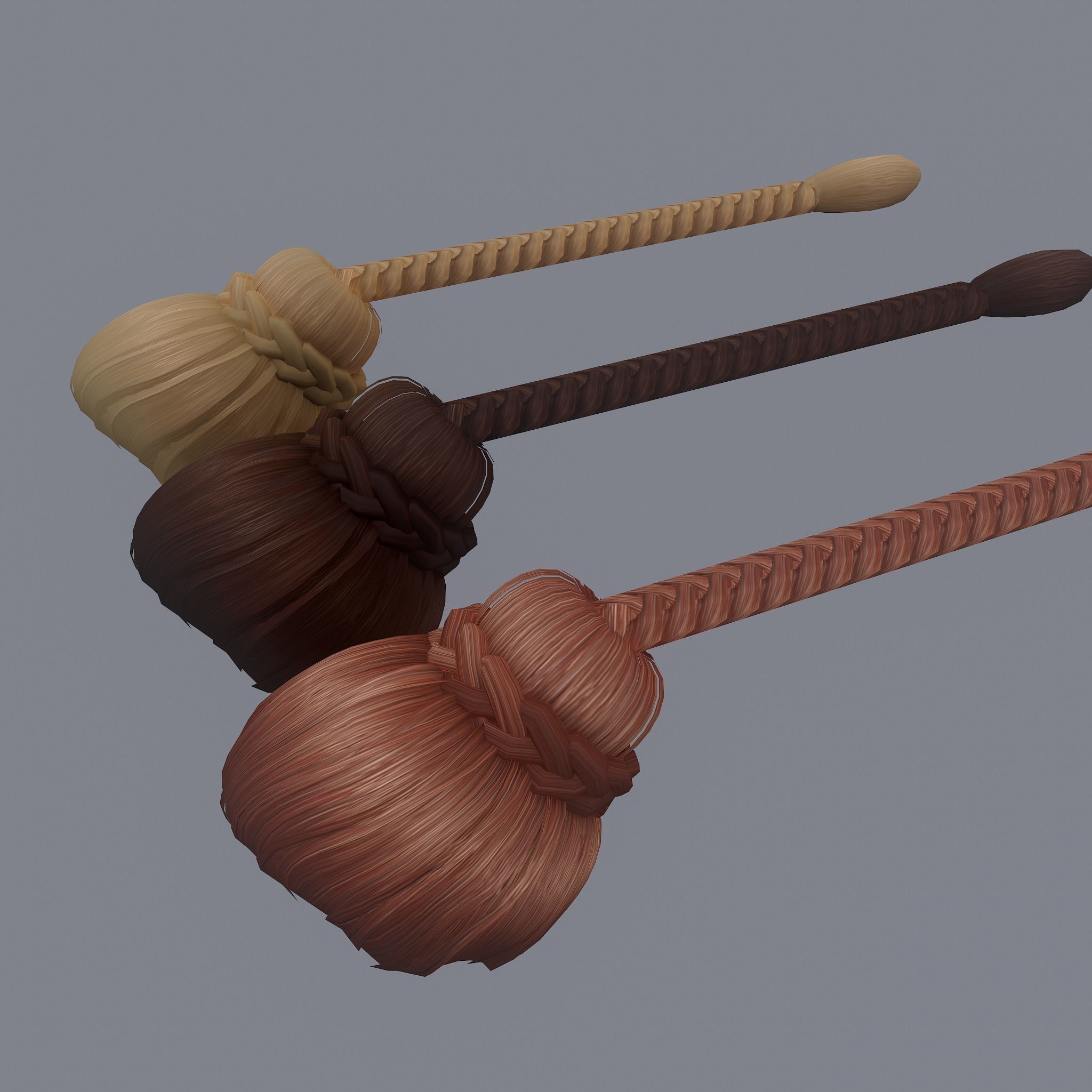 Medieval Style Long Braided Hair Low-poly 3D model_2