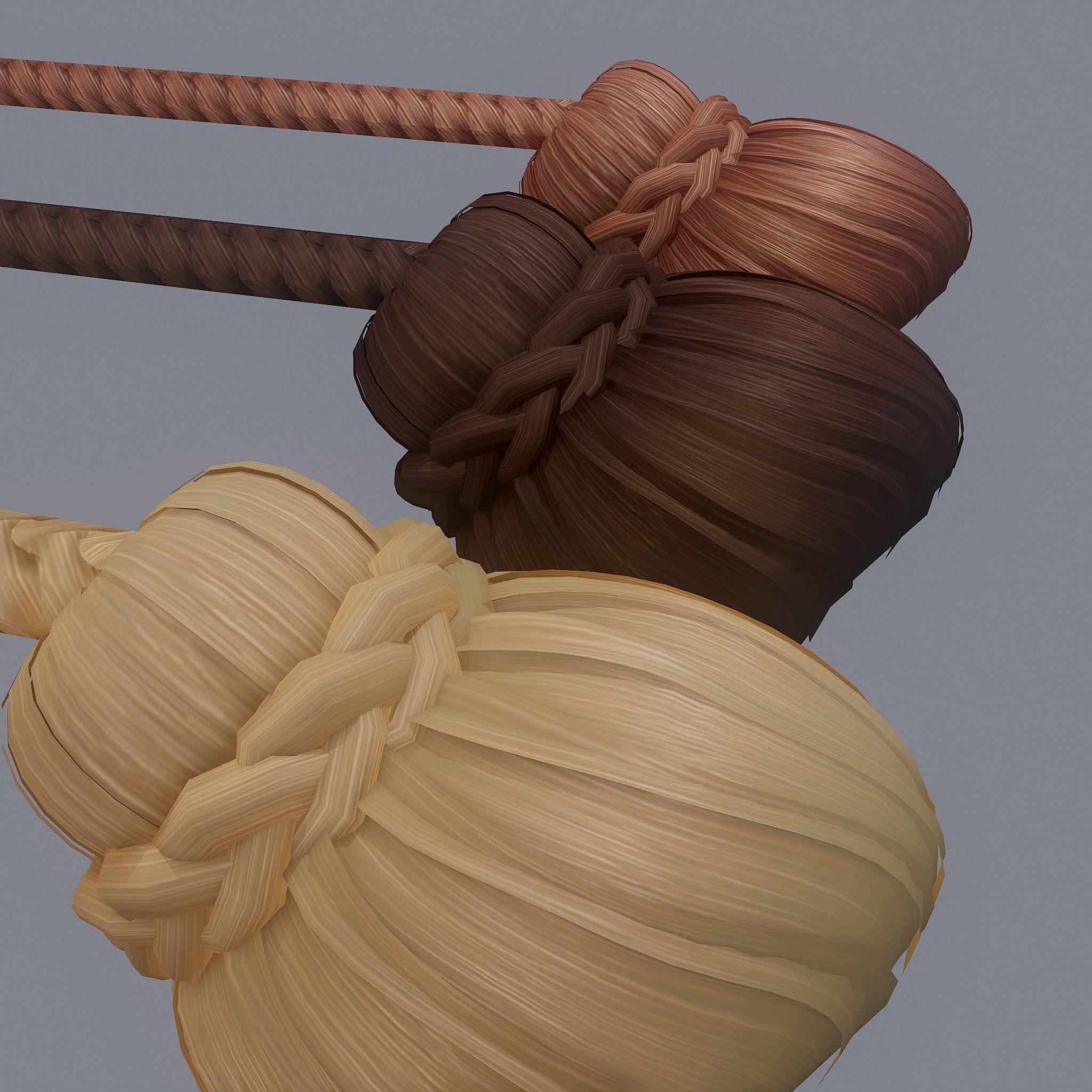 Medieval Style Long Braided Hair Low-poly 3D model_22