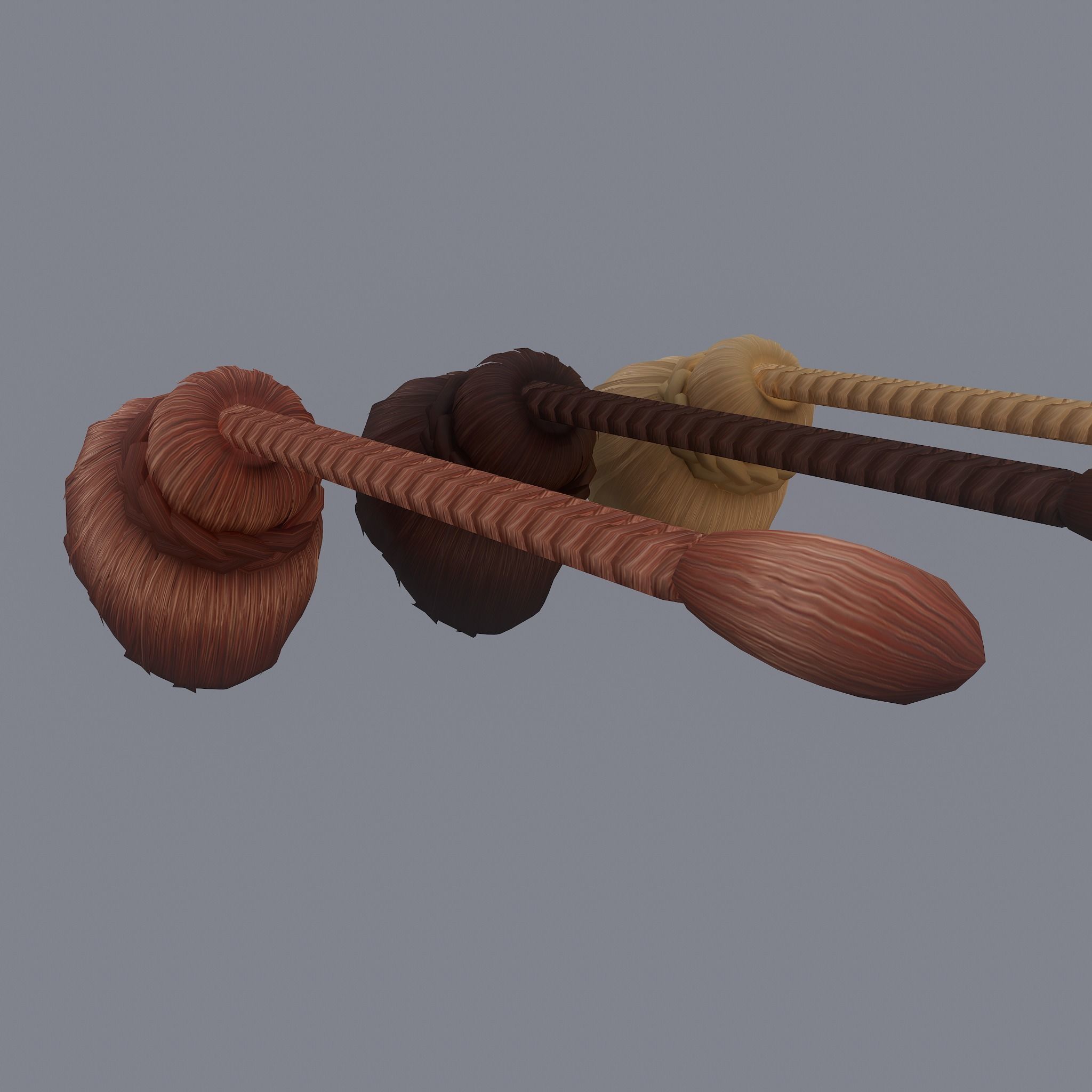Medieval Style Long Braided Hair Low-poly 3D model_3