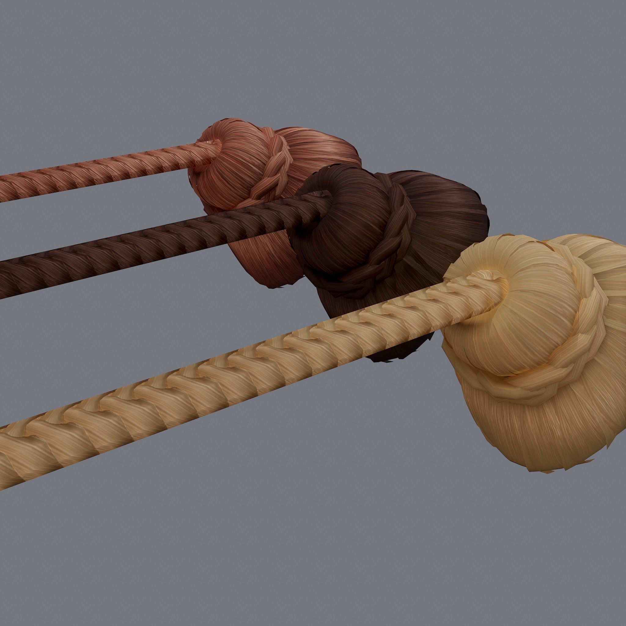 Medieval Style Long Braided Hair Low-poly 3D model_25