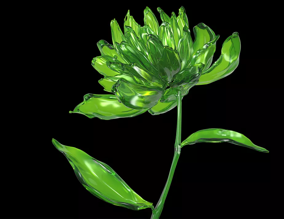 Crystal glass flower mudan - render ready with shader 3D model_0