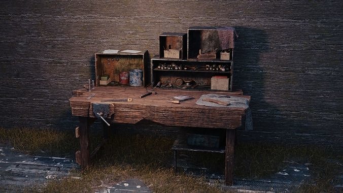 Old Workbench Game Ready Low-poly 3D model
