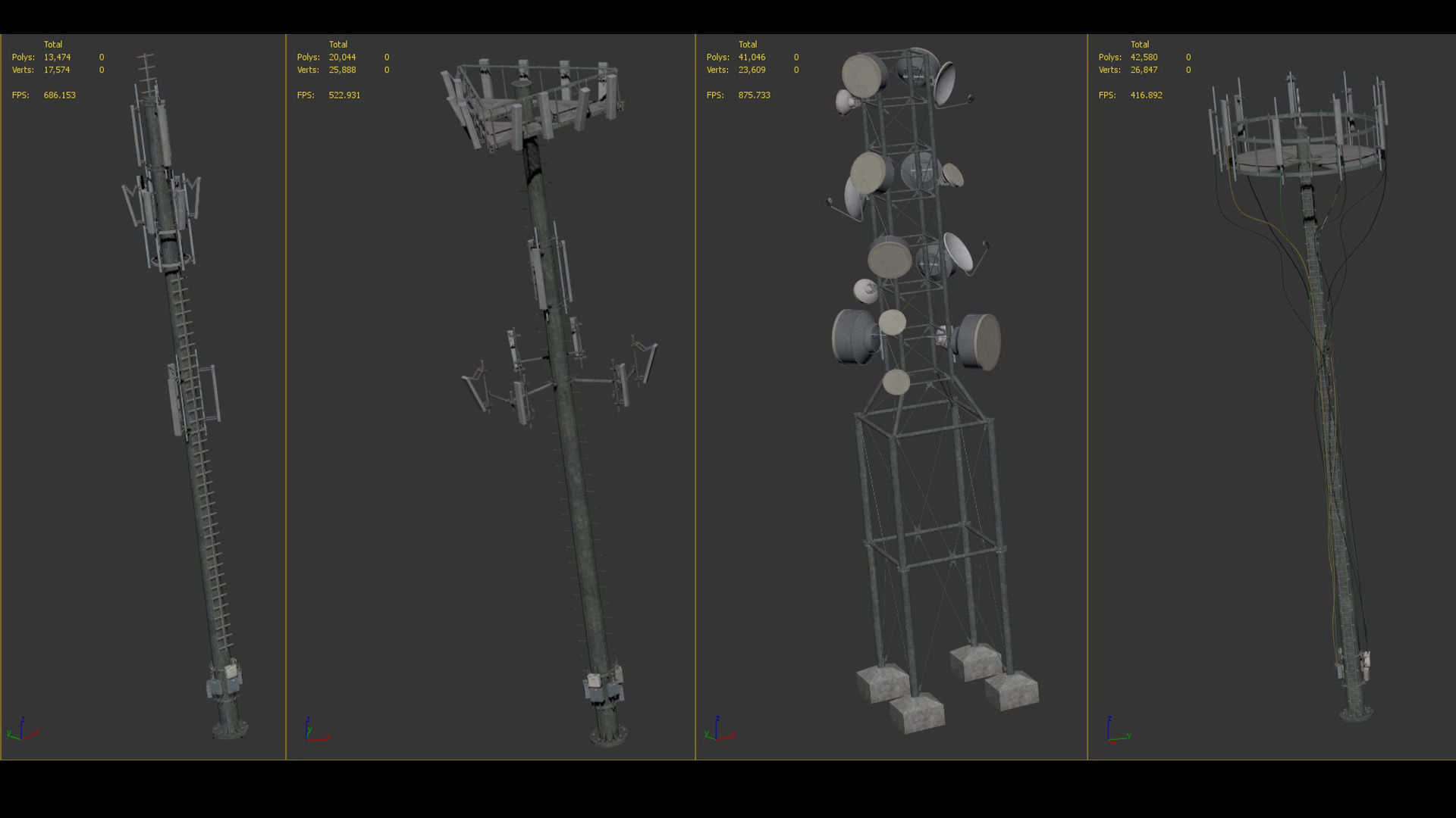 Cellular  TV  Radio  Antenna towers Low-poly 3D model_25
