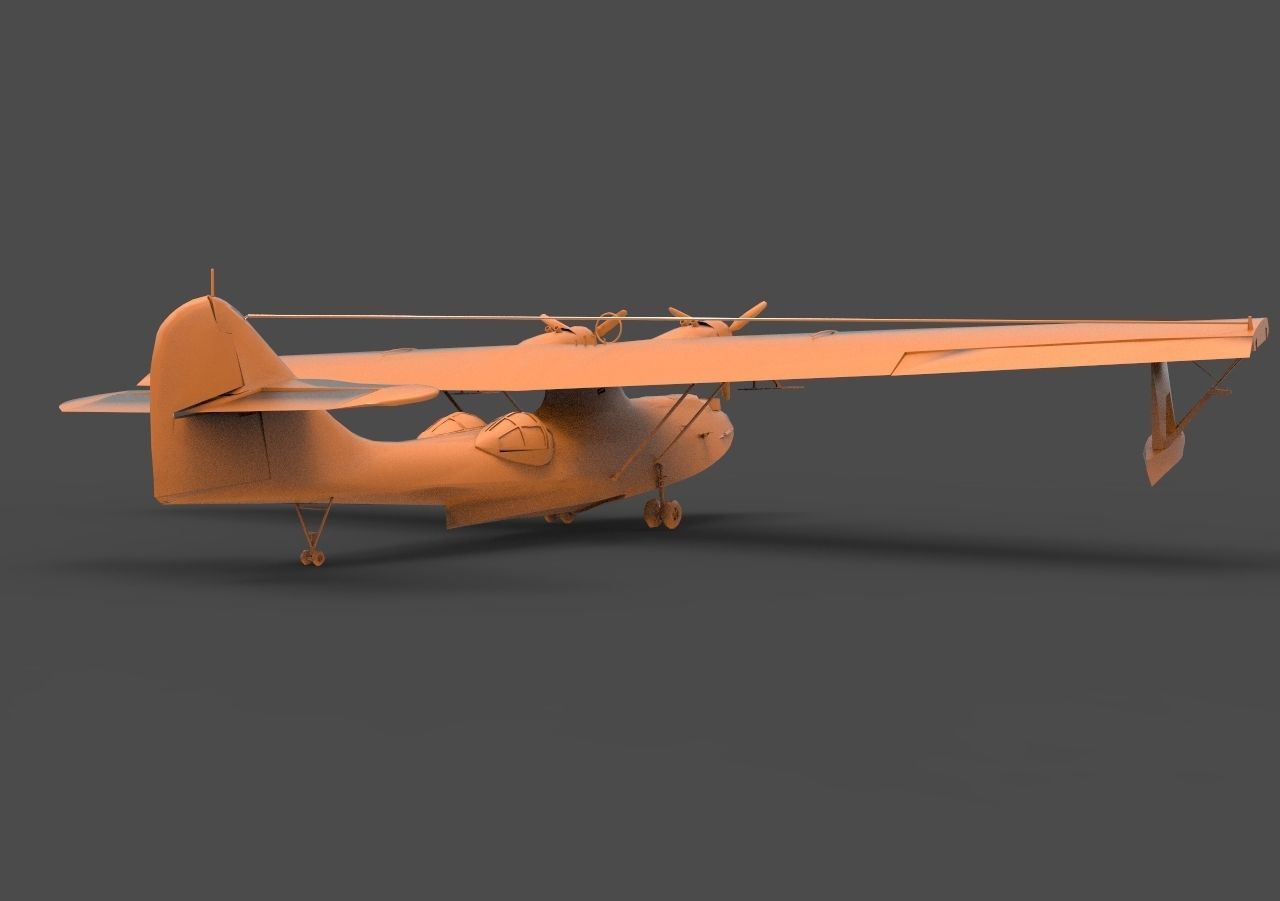 PBY-5A orange propeller plane 3D print model_4