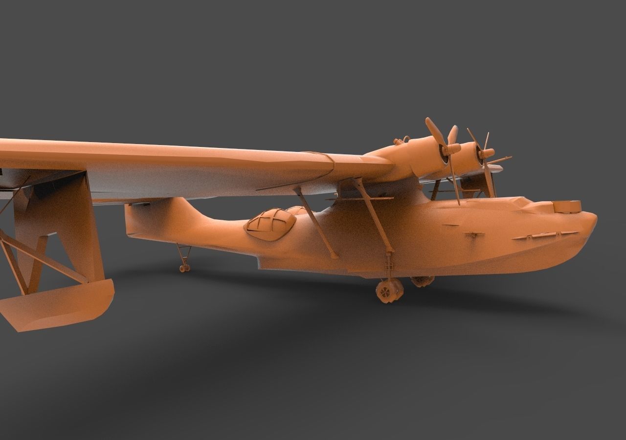 PBY-5A orange propeller plane 3D print model_2