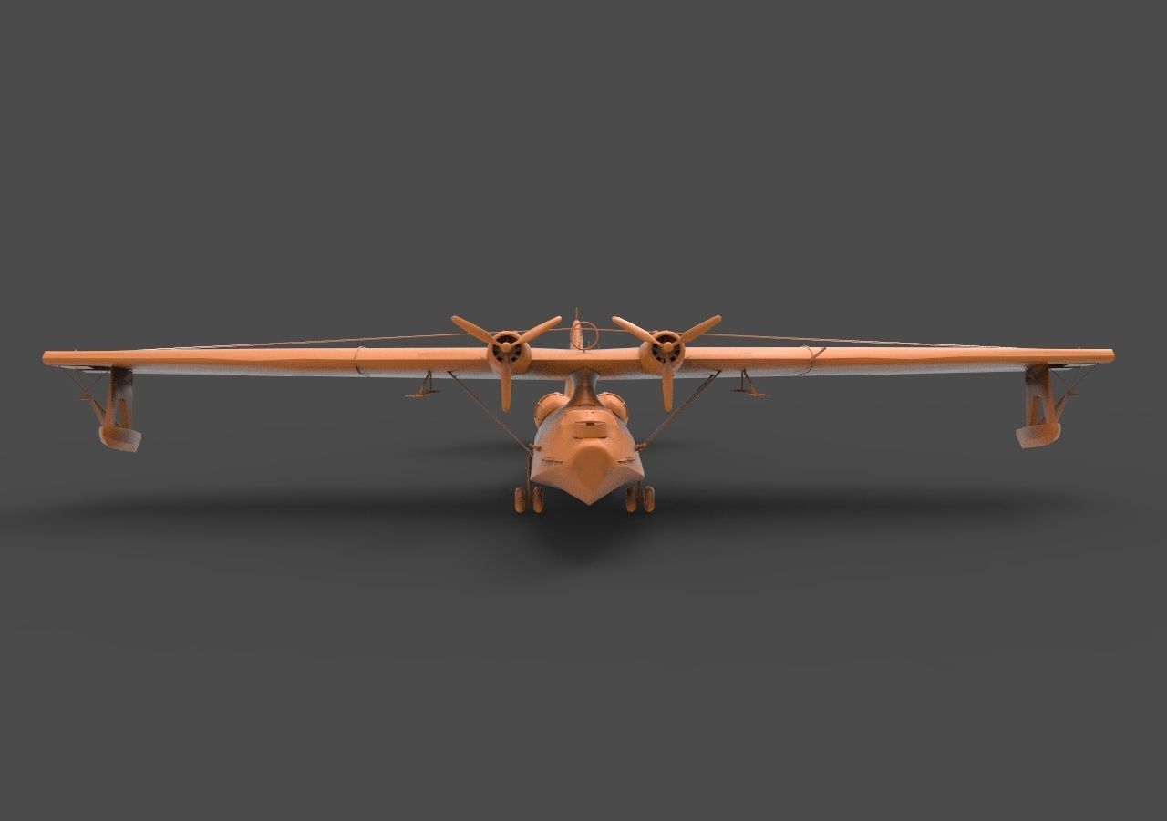PBY-5A orange propeller plane 3D print model_1