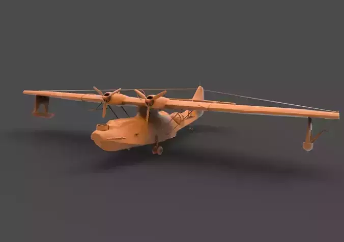 PBY-5A orange propeller plane 3D print model