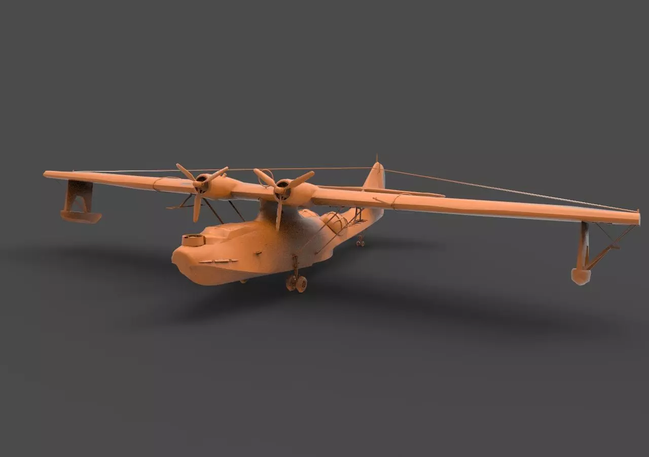 PBY-5A orange propeller plane 3D print model_0