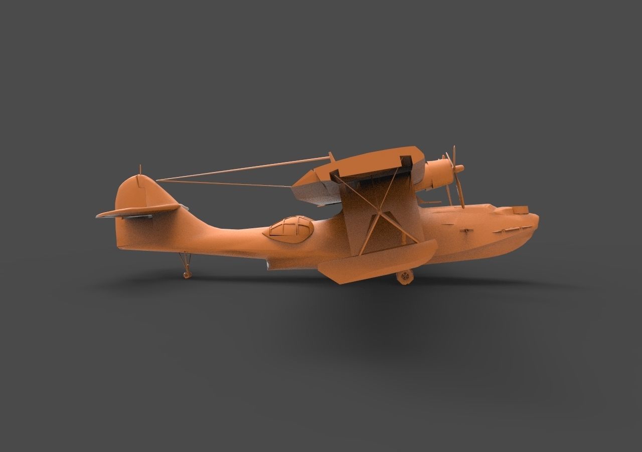 PBY-5A orange propeller plane 3D print model_3