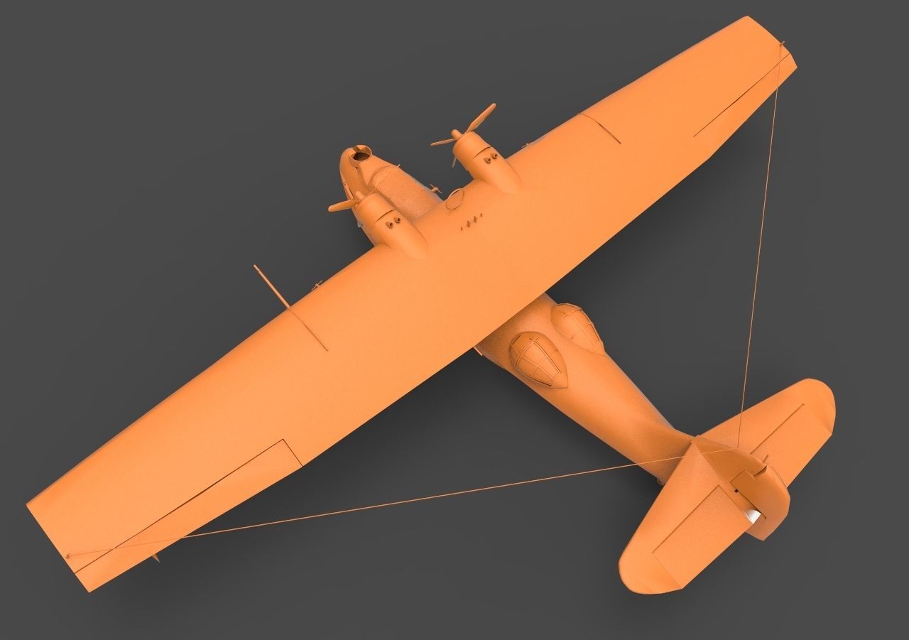 PBY-5A orange propeller plane 3D print model_6