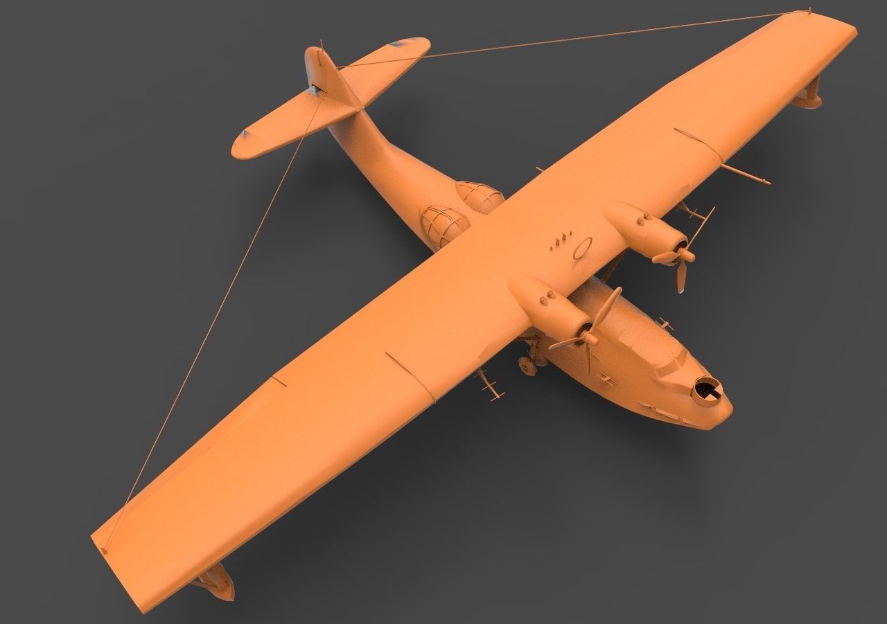 PBY-5A orange propeller plane 3D print model_7