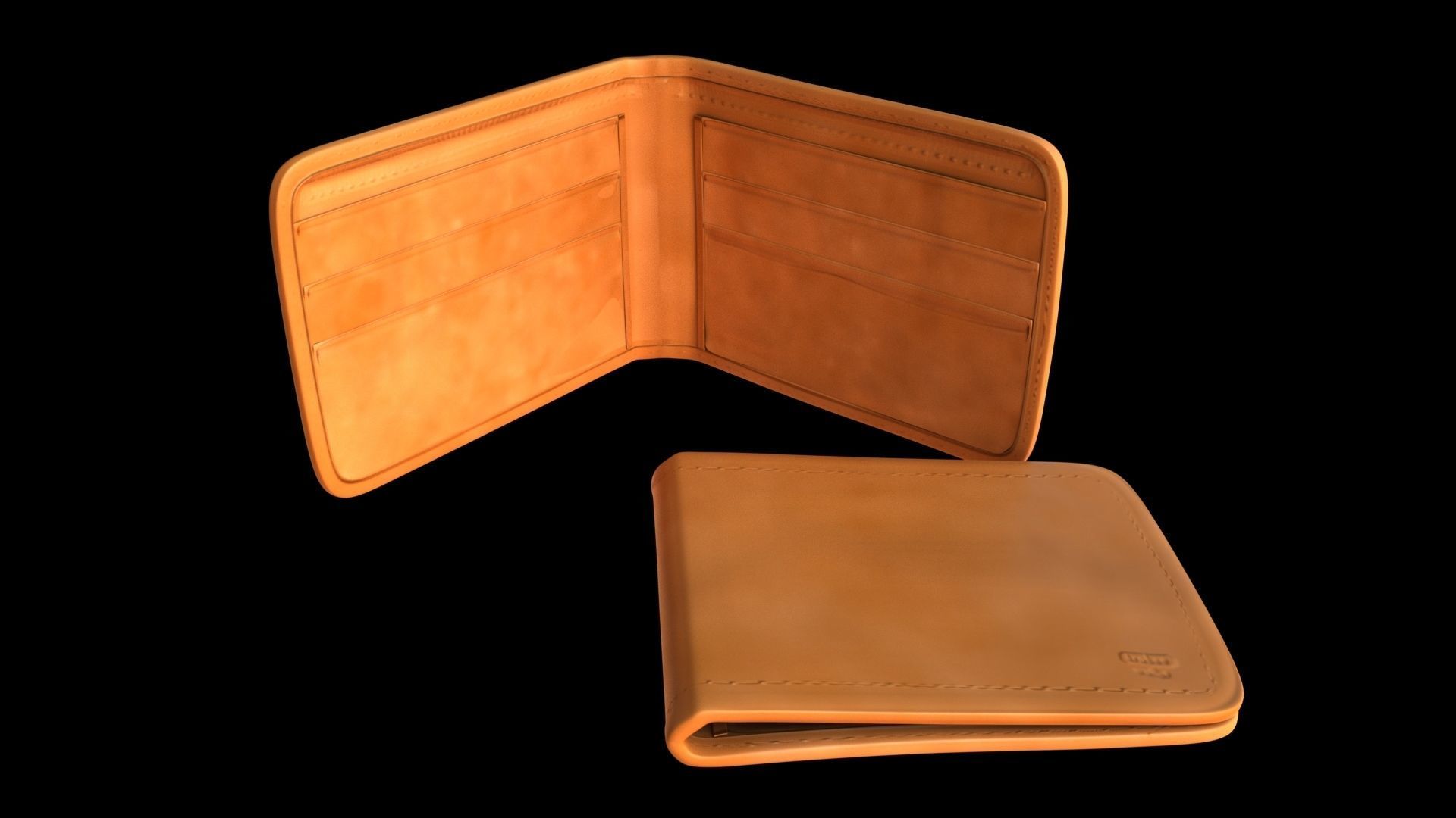 Wallet tan leather bifold 3D model_1