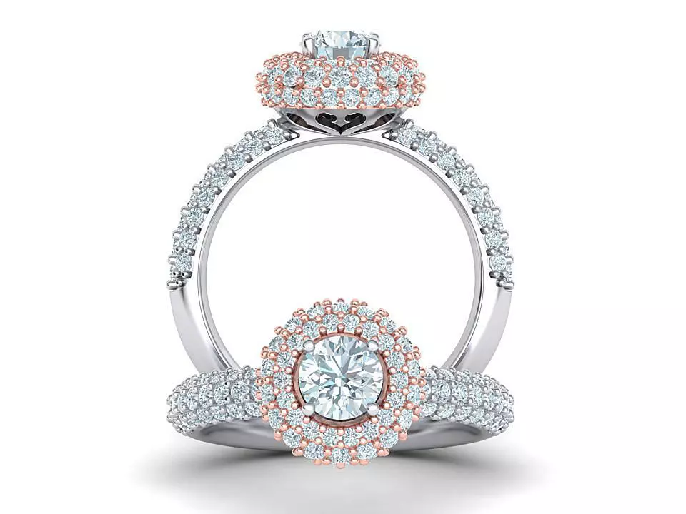 Diamond Engagement ring Halo design printable model 3D print model