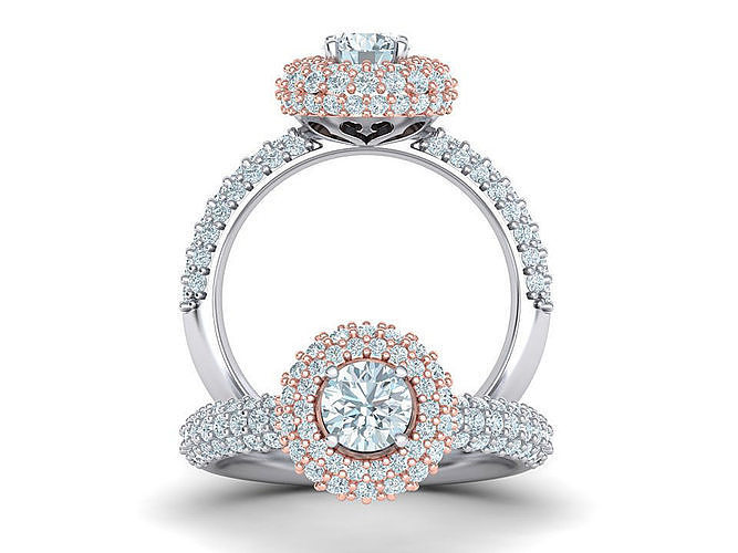 Diamond Engagement ring Halo design printable model 3D print model