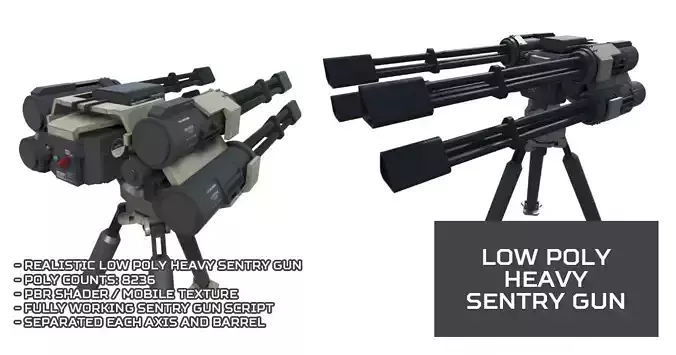 Low Poly Heavy Sentry Gun Low-poly 3D model
