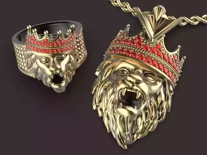 ring and necklace lion with crown