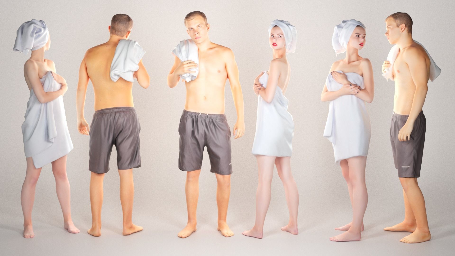 Couple with bath towels 07 Low-poly 3D model_1