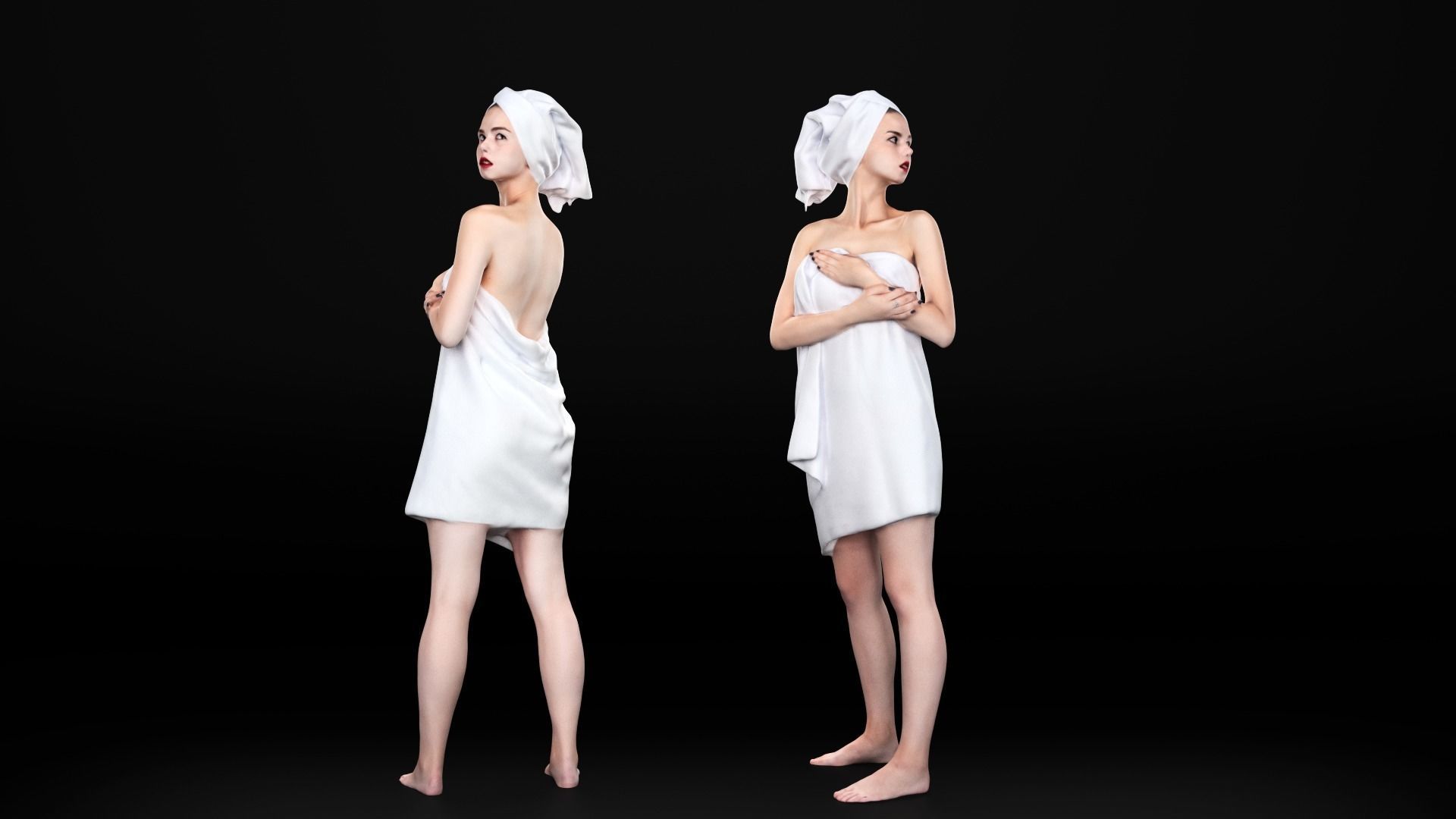 Couple with bath towels 07 Low-poly 3D model_14