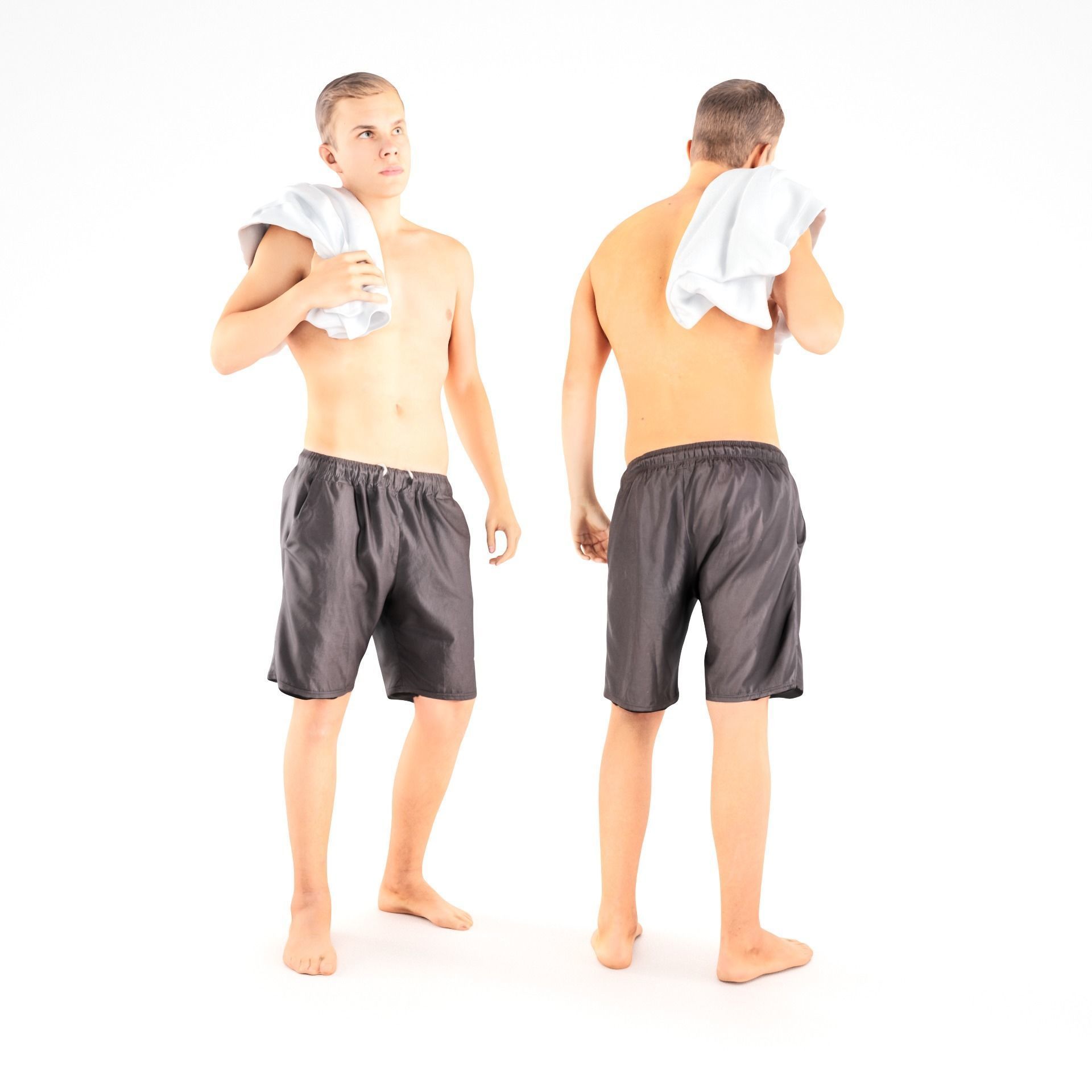 Couple with bath towels 07 Low-poly 3D model_11