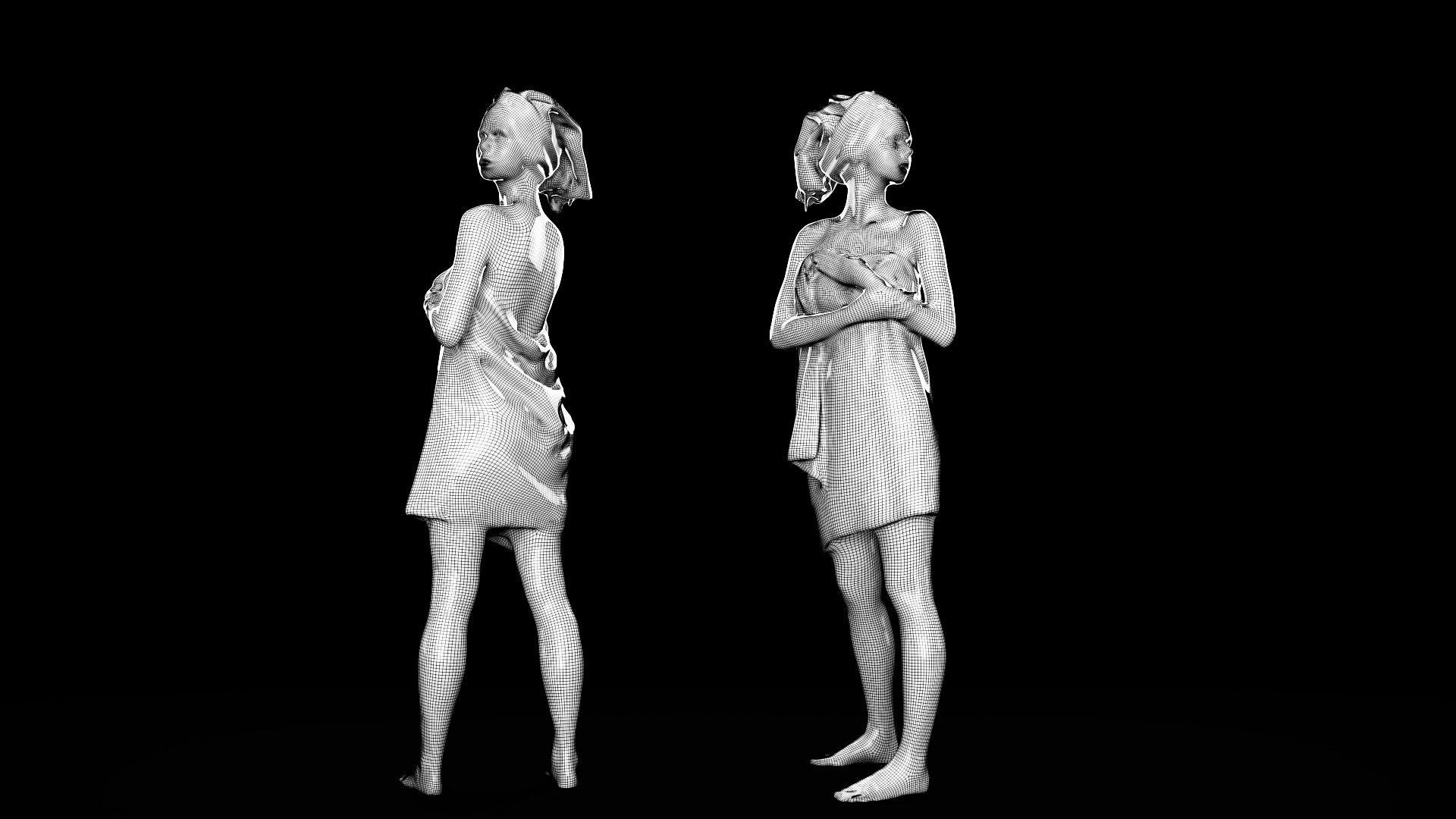 Couple with bath towels 07 Low-poly 3D model_18