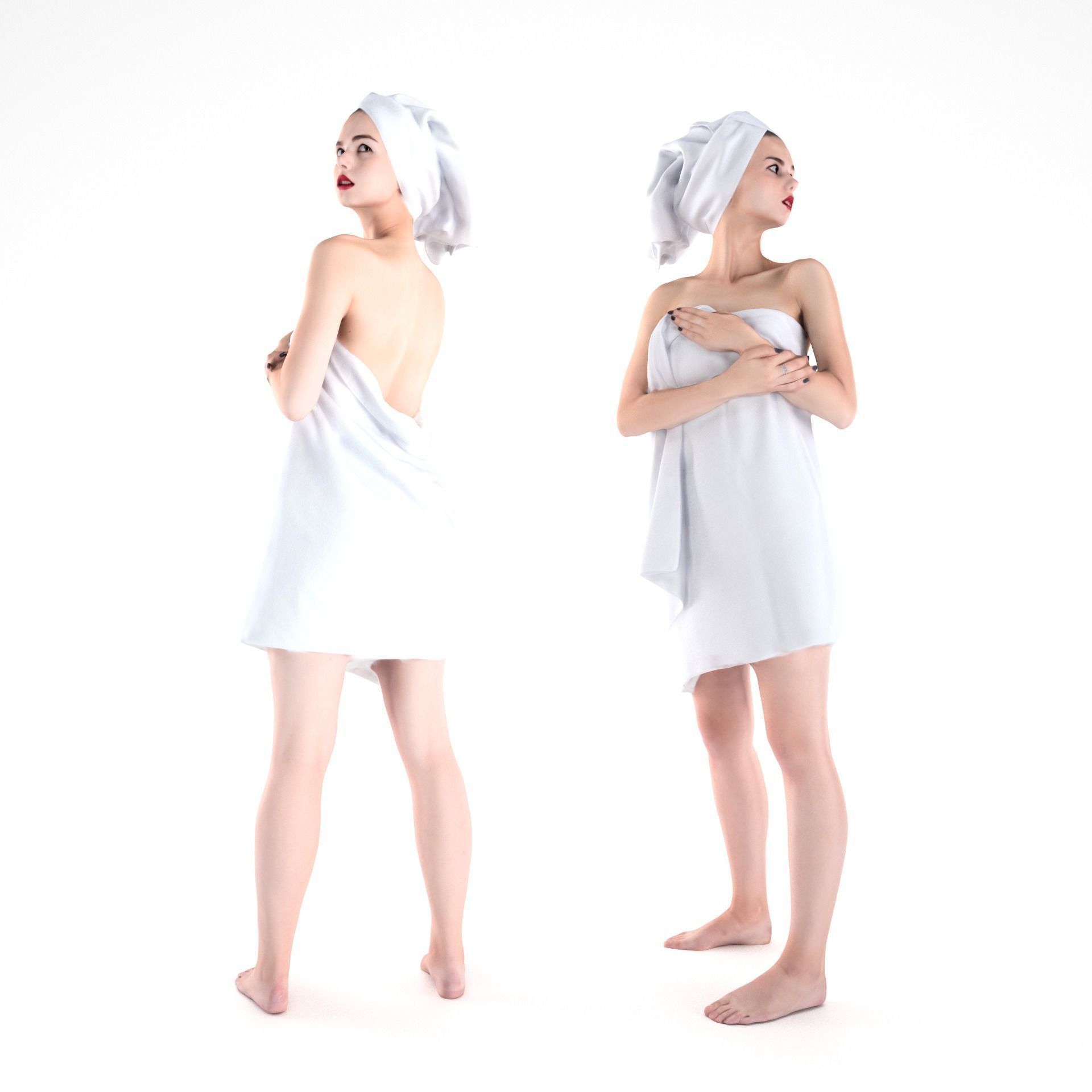Couple with bath towels 07 Low-poly 3D model_23