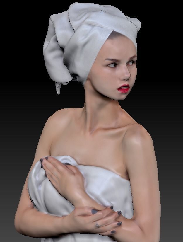 Couple with bath towels 07 Low-poly 3D model_20