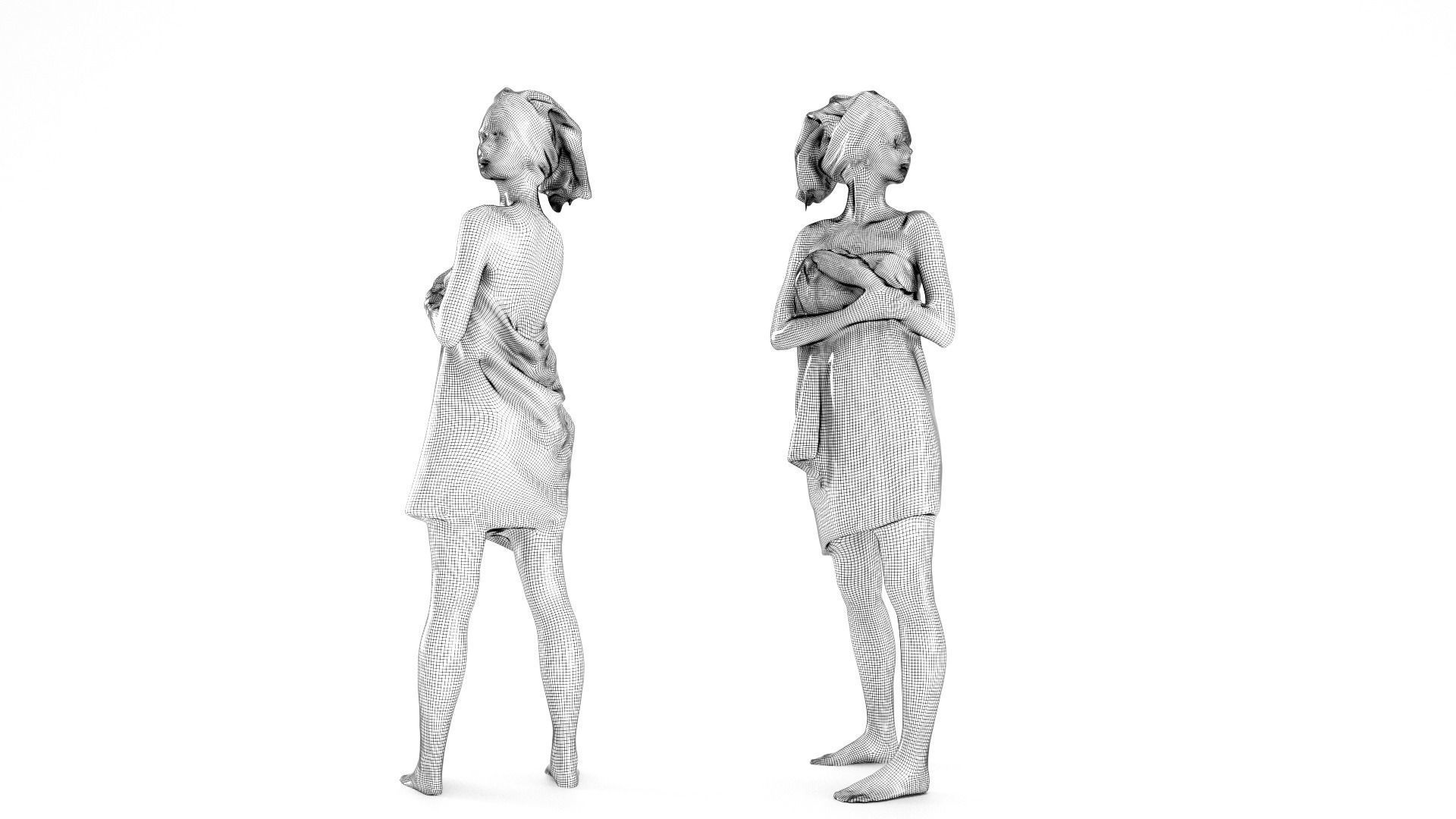 Couple with bath towels 07 Low-poly 3D model_16