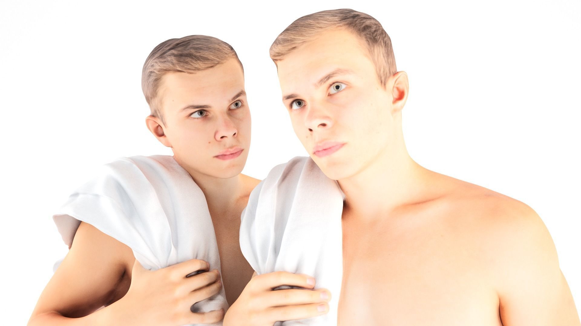 Couple with bath towels 07 Low-poly 3D model_4