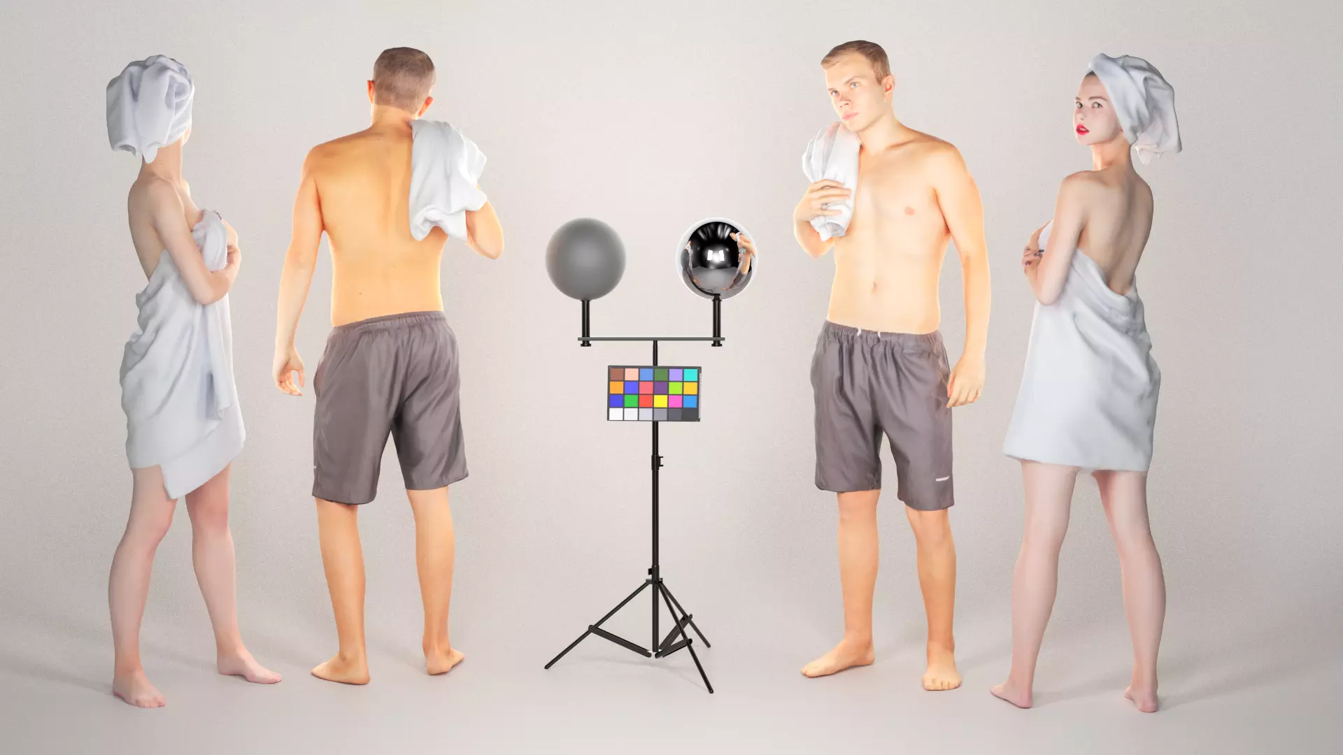 Couple with bath towels 07 Low-poly 3D model_0