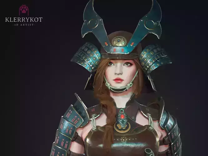 Samurai Girl Low-poly 3D model