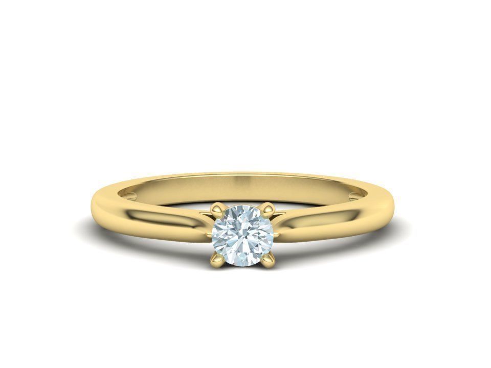 Classic Solitaire ring  4mm round stone 4prong setting 3D print model_8