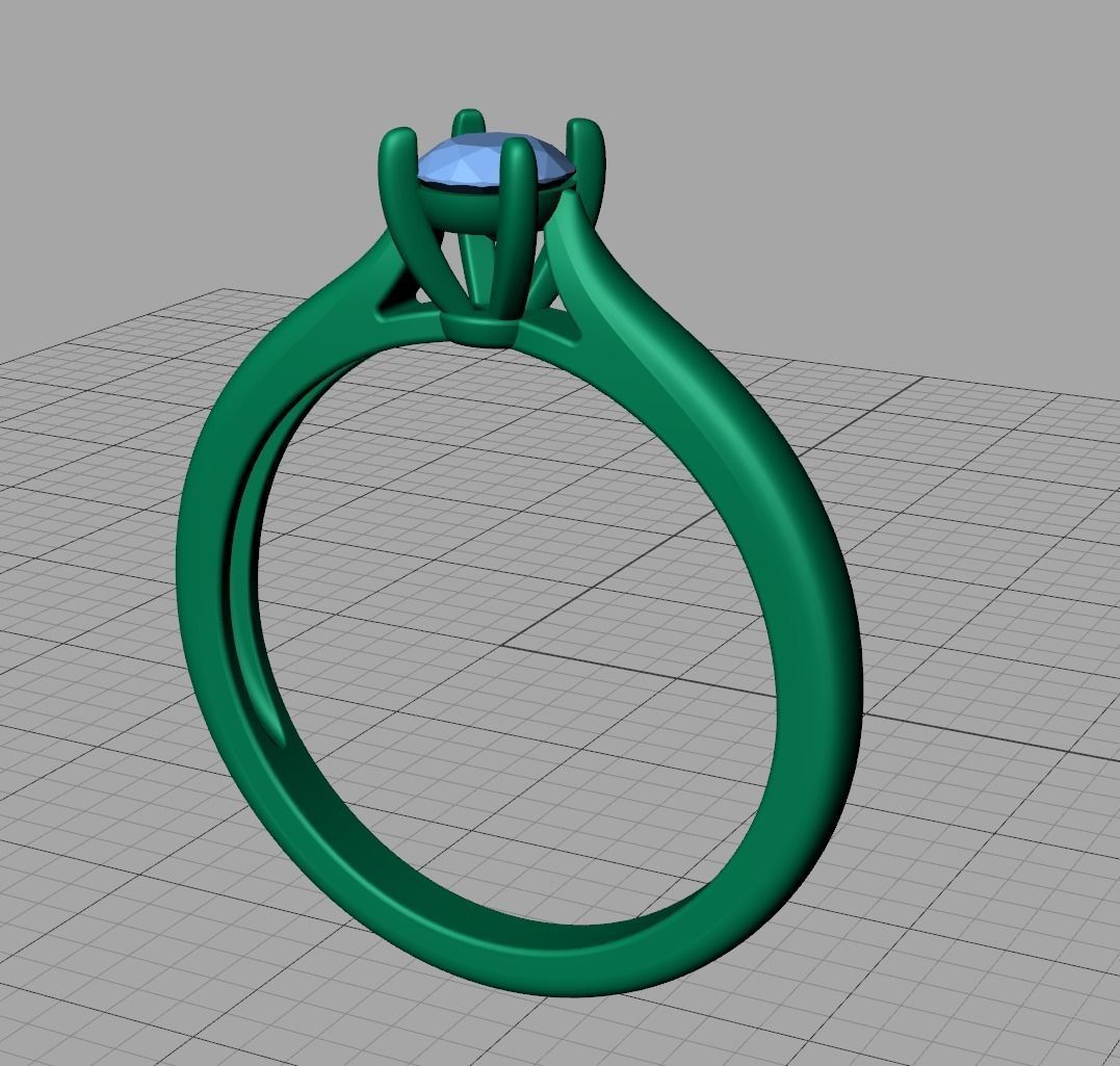 Classic Solitaire ring  4mm round stone 4prong setting 3D print model_15
