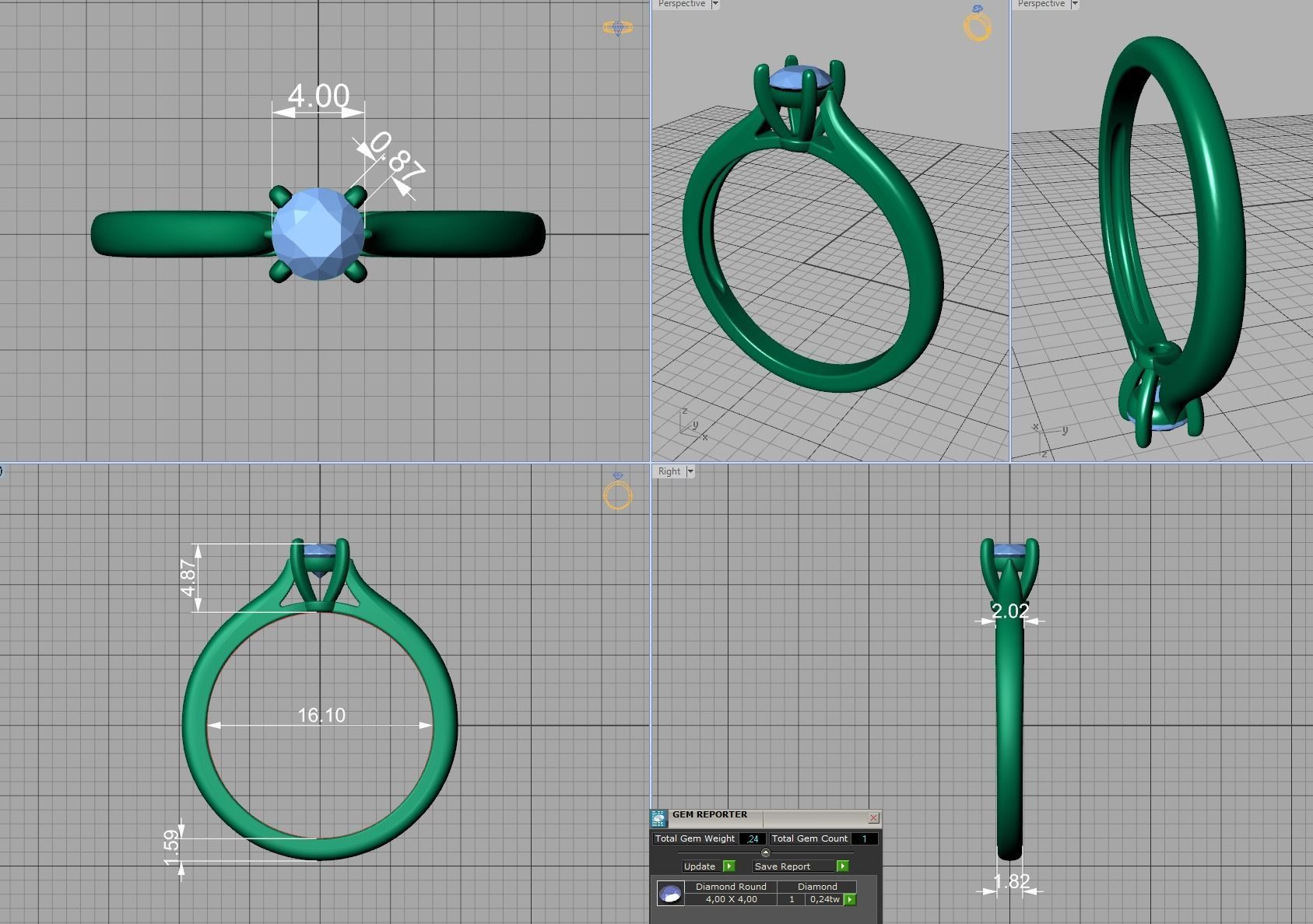 Classic Solitaire ring  4mm round stone 4prong setting 3D print model_3