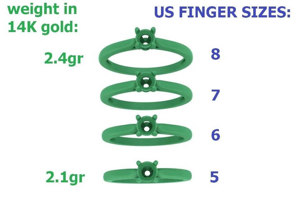 Classic Solitaire ring  4mm round stone 4prong setting 3D print model_4