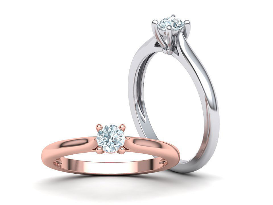 Classic Solitaire ring  4mm round stone 4prong setting 3D print model_2