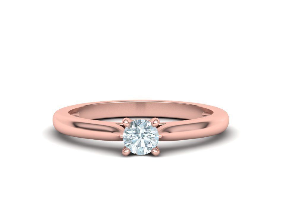 Classic Solitaire ring  4mm round stone 4prong setting 3D print model_6