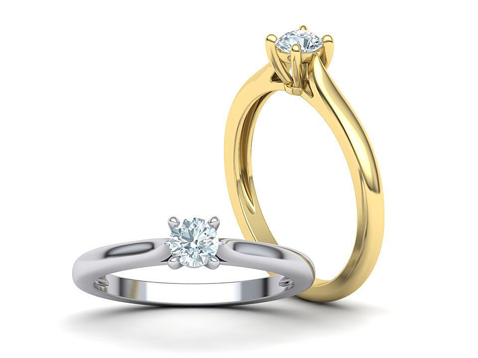 Classic Solitaire ring  4mm round stone 4prong setting 3D print model_1