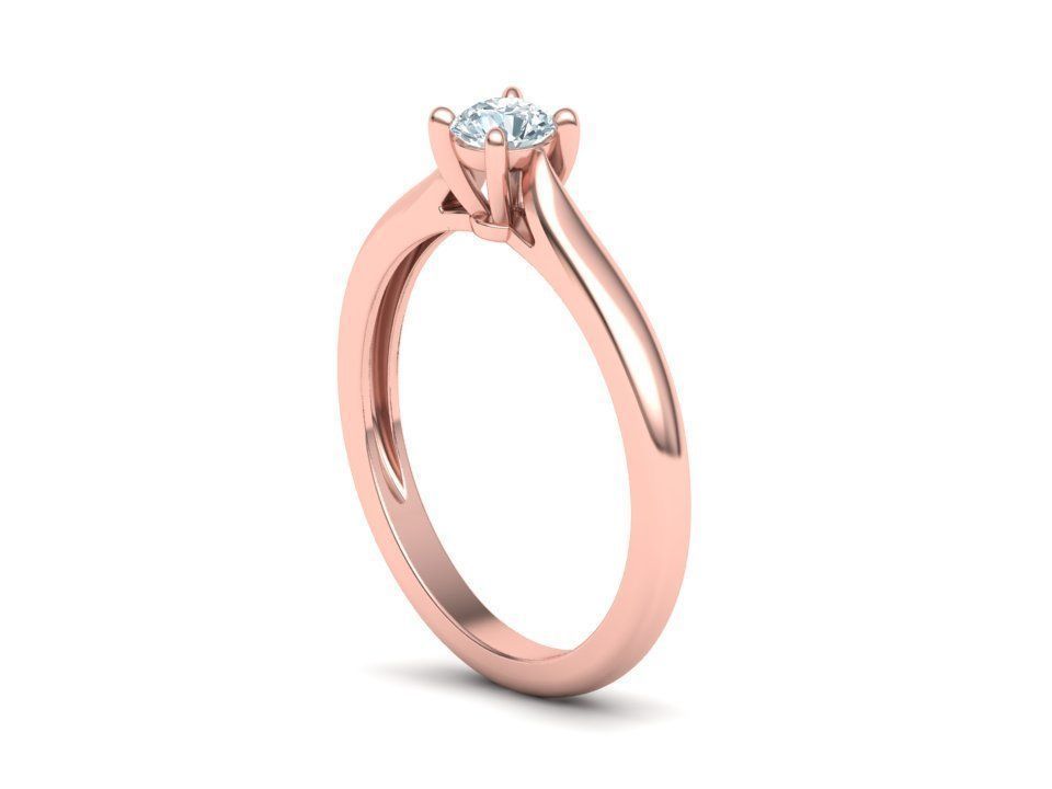 Classic Solitaire ring  4mm round stone 4prong setting 3D print model_12