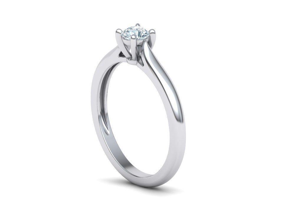 Classic Solitaire ring  4mm round stone 4prong setting 3D print model_14
