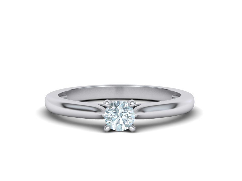 Classic Solitaire ring  4mm round stone 4prong setting 3D print model_7