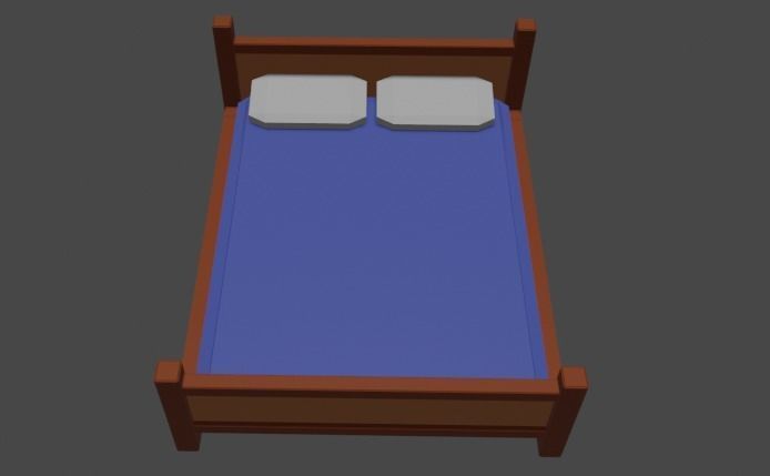 Low Poly Queen Sized Bed Low-poly 3D model_2