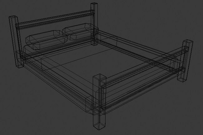 Low Poly Queen Sized Bed Low-poly 3D model_1