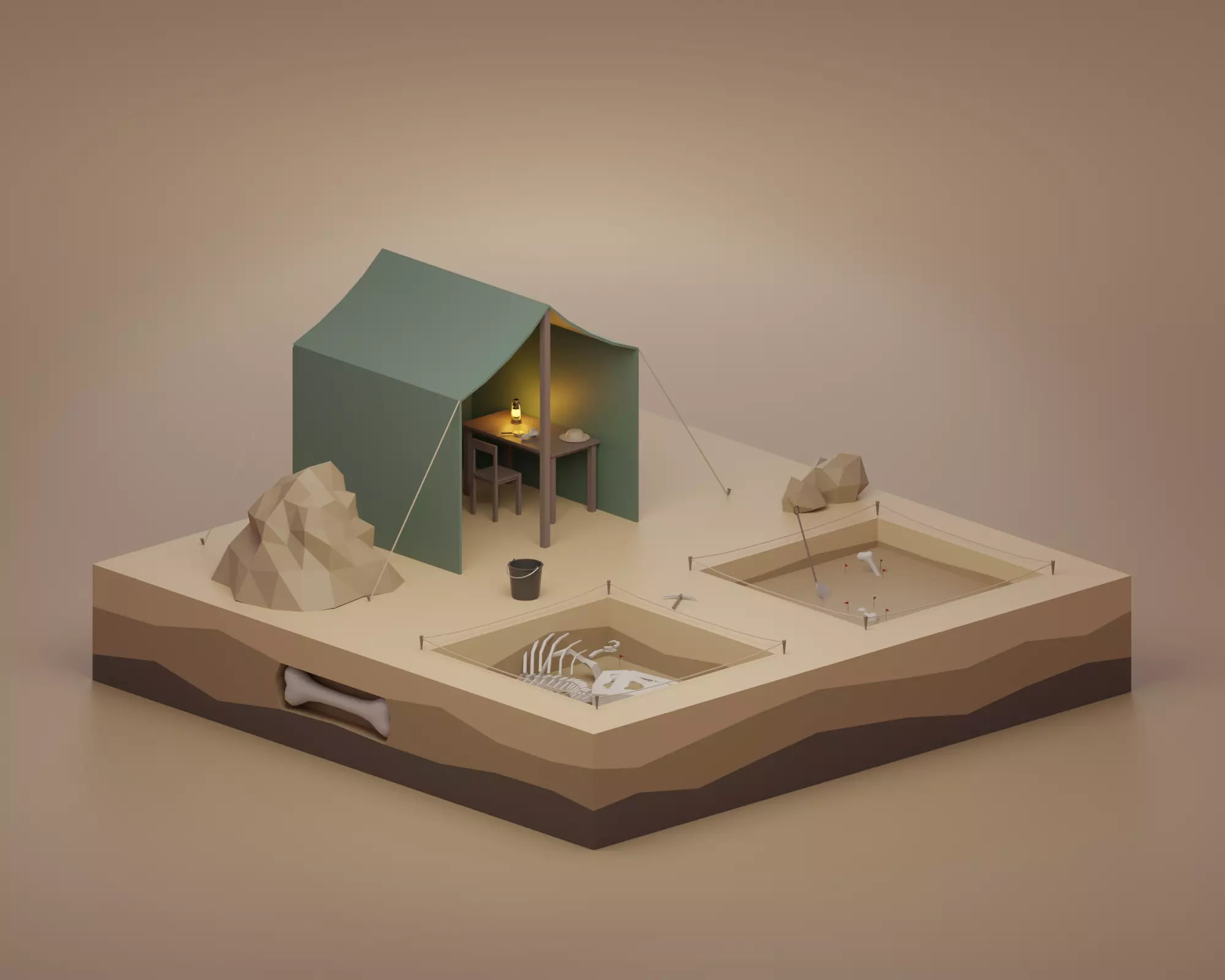 Archaeological site Low-poly 3D model_0