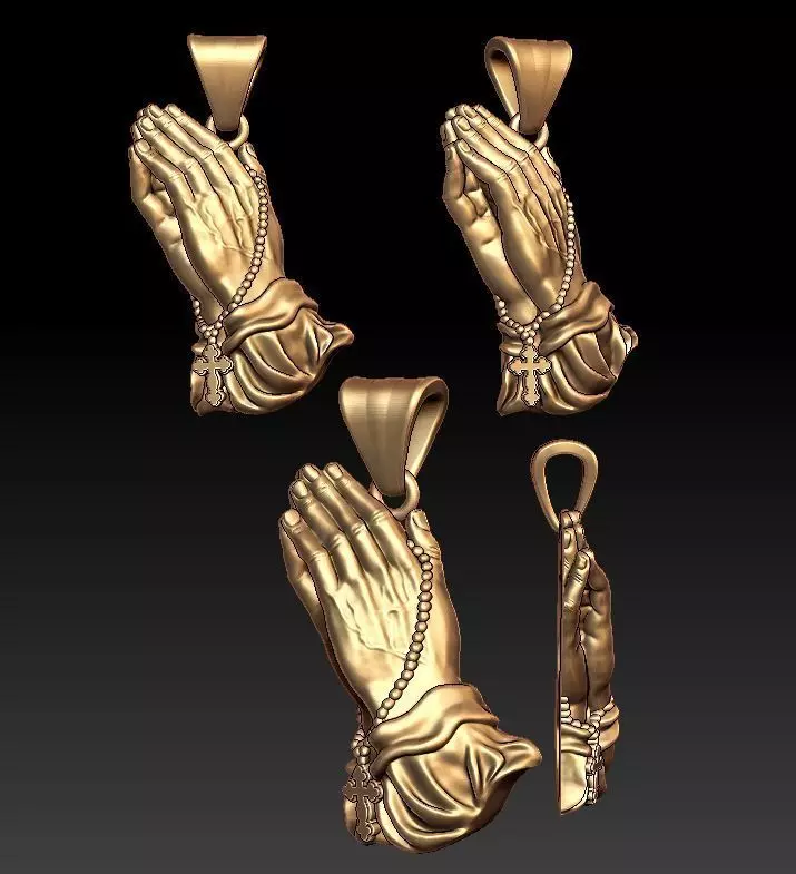 Praying Hands with Rosary Beads pendant 3D print model_0